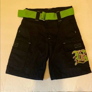 Black Label Cotton Boy’s Cargo Shorts sz 2-3 T Green Belt